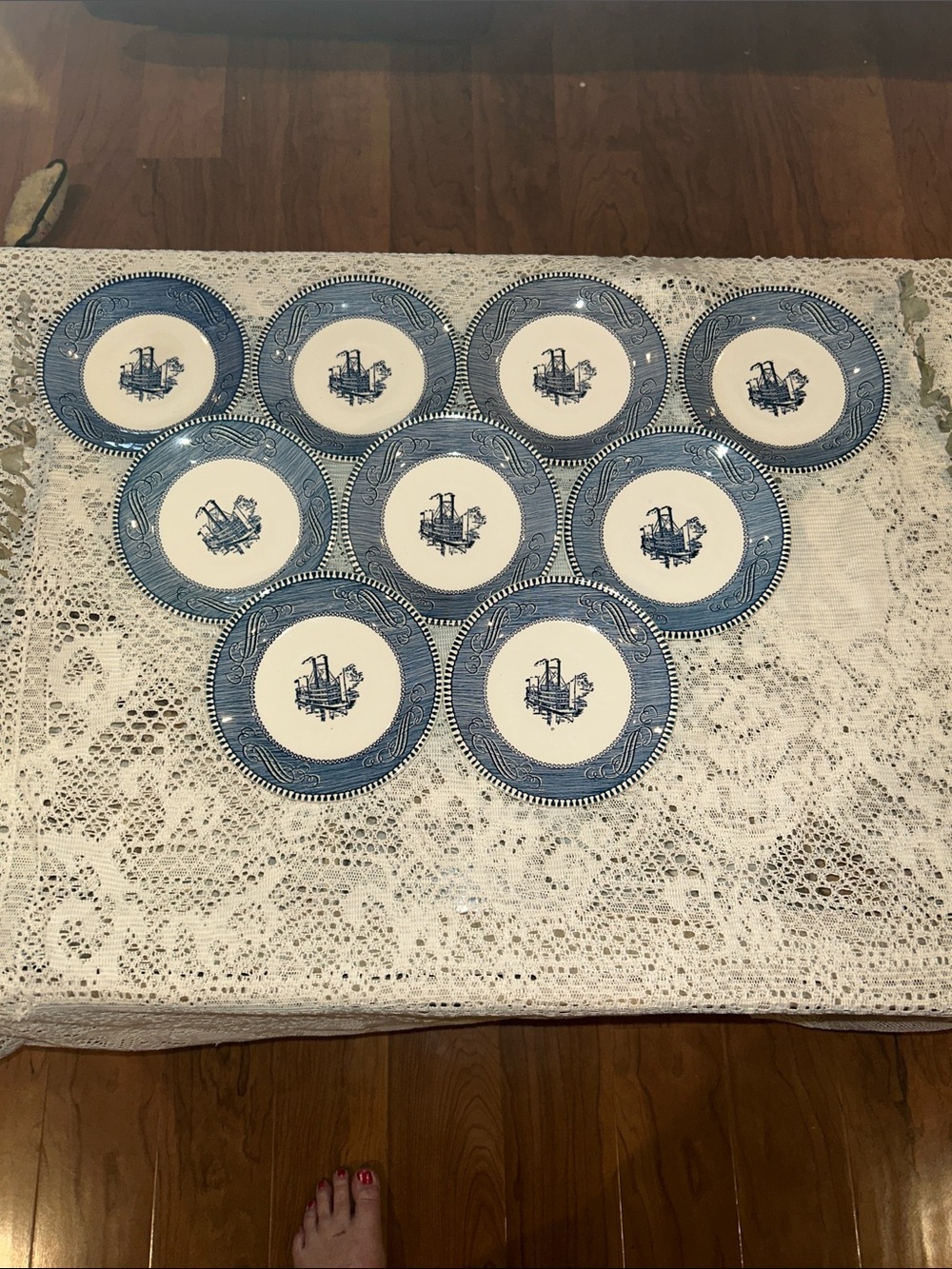 Blue and White Decorative Bread Plates - Set of 9